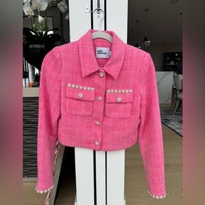 Self-Portrait Crystal embellished cropped tweed jacket, pink, size 0
